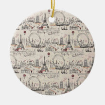 Vintage Black & White Europe Images Christmas Tree Ornament