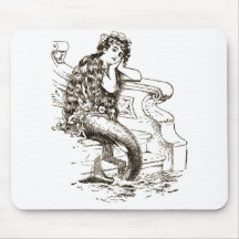 Vintage Black White Mermaid Drawing Mousemats