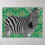 Vintage Black & White Zebra Art Poster