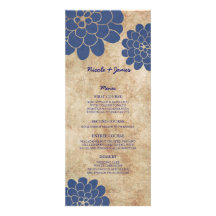 Vintage Blue Dahlia Floral Wedding Menu Custom Announcement