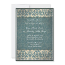 Vintage Blue Damask Wedding Invitation