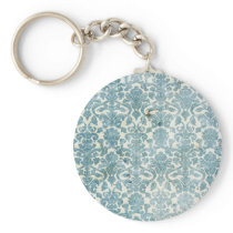 Vintage Blue Grunge Rustic Damask Keychain