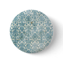 Vintage Blue Grunge Rustic Damask Pin Button