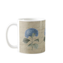 Vintage Blue Hydrangea with Antique Calligraphy Mugs
