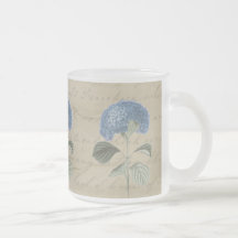 Vintage Blue Hydrangea with Antique Calligraphy Coffee Mugs