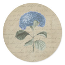 Vintage Blue Hydrangea with Antique Calligraphy Sticker