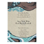 Vintage Blue Peacock Linen Wedding Invitation