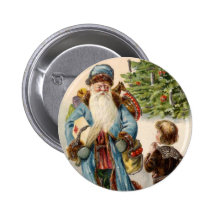 Vintage Blue Santa Pinback Button