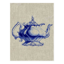 Vintage Blue Victorian Teapot Design Tea Lover Postcards