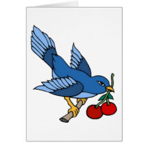 Vintage Bluebird and Cherries Tattoo Art Cards