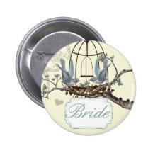 Vintage Bluebird Love Birds Wedding Badges Pinback Buttons