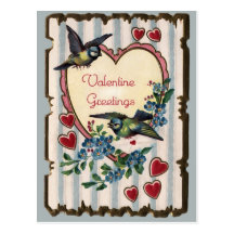 Vintage Bluebirds and Hearts Valentine Postcard