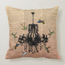 Vintage Book Page Hummingbird Chandelier Pillow pillows