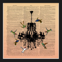 Vintage Book Page Hummingbird Chandelier Poster posters