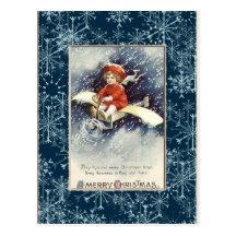 Vintage Boy/Aeroplane Christmas Postcard