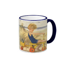 Vintage Boy Playing at the Beach with Sand Toys Coffee Mug