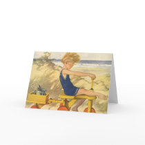 Vintage Boy Playing at the Beach with Toys