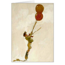 Vintage Boy with Red Balloons at a Birthday Party Card