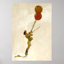 Vintage Boy with Red Balloons at a Birthday Party Poster