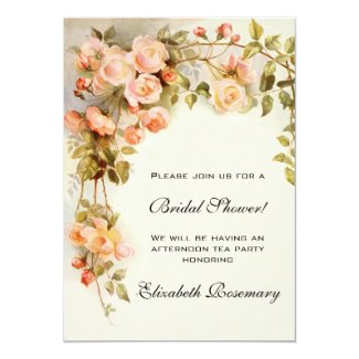 Vintage Bridal Shower Antique Roses Flowers Floral 13 Cm X 18 Cm Invitation Card