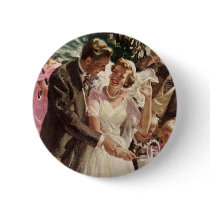 Vintage Bride and Groom Cutting the Cake Button