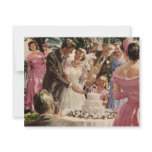 Vintage Bride and Groom Cutting the Cake invitations