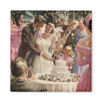 Vintage Bride and Groom Cutting the Cake Refrigerator Magnets