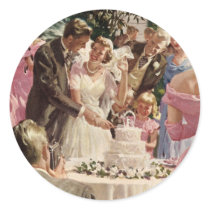 Vintage Bride and Groom Cutting the Cake Stickers