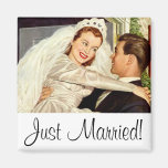 Vintage Bride and Groom; Happy Newlyweds Magnets