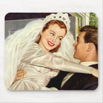 Vintage Bride and Groom; Happy Newlyweds Mousepad