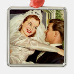 Vintage Bride and Groom; Happy Newlyweds Ornament