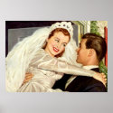 Vintage Bride and Groom; Happy Newlyweds posters