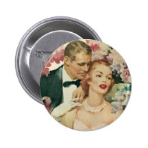 Vintage Bride and Groom Newlyweds and Flowers Pinback Button