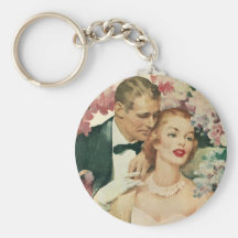 Vintage Bride and Groom Newlyweds and Flowers Key Chains