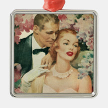 Vintage Bride and Groom Newlyweds and Flowers Christmas Tree Ornaments