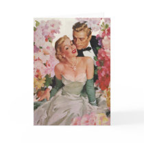 Vintage Bride and Groom, Newlyweds with Flowers Cards