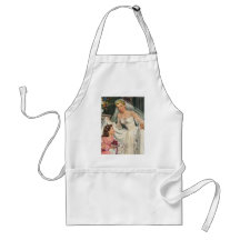 Vintage Bride with Flower Girl on Her Wedding Day Aprons