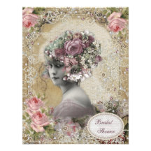 Vintage Bride with Jewels & Flowers Bridal Shower Announcements