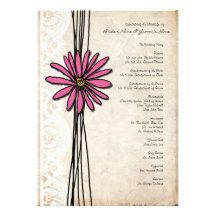 Vintage Bright Pink Daisy Wedding Program Invites