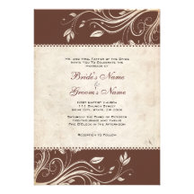 Vintage Brown and White Floral Wedding Invitation