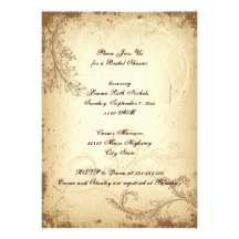 Vintage brown beige scroll leaf bridal shower personalised invites