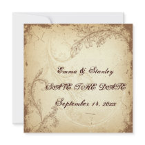 Vintage brown beige scroll leaf Save the Date