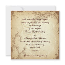 Vintage brown beige scroll leaf wedding invitation