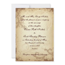 Vintage brown beige scroll leaf wedding invitation