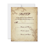 Vintage brown beige scroll leaf wedding RSVP card invitations