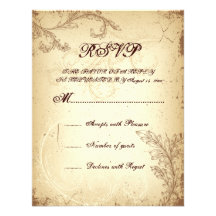 Vintage brown beige scroll leaf wedding RSVP card Personalized Announcements