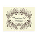 Vintage Brown Swirls on Cream Save The Date postcards