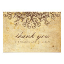Vintage Brown Wedding Thank You Card Personalised Announcements