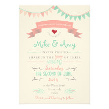 Vintage Bunting Whimsical Wedding Invitation