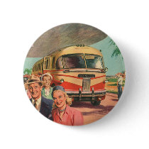 Vintage Bus Depot with Passengers on Vacation Pins